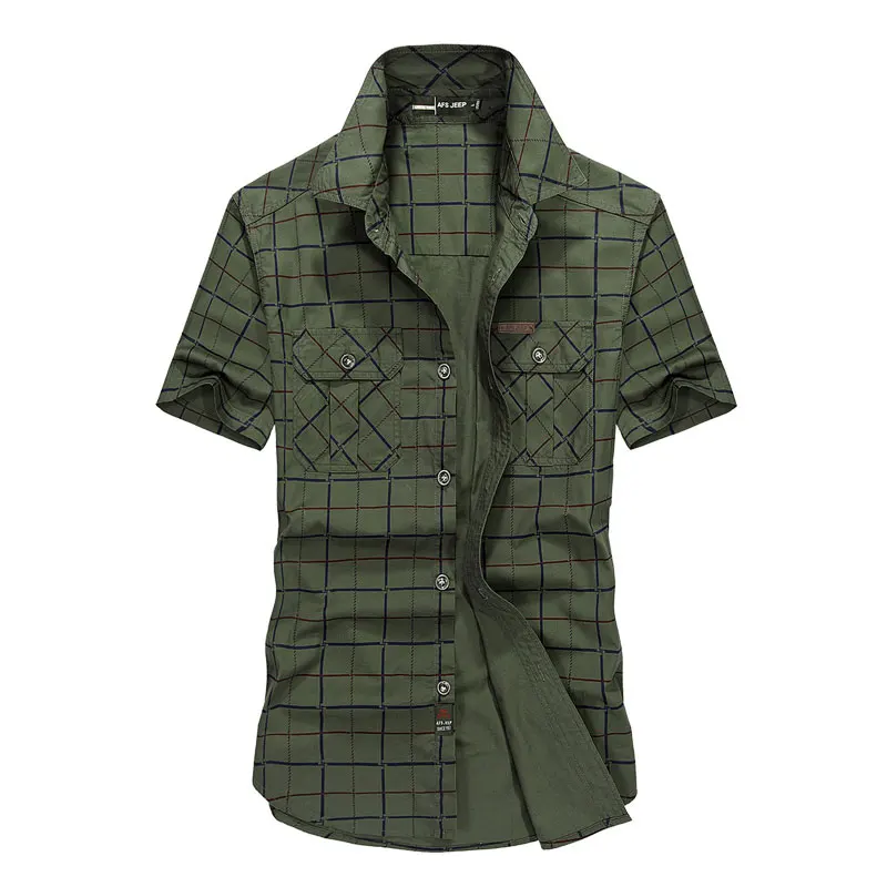 Размера плюс M~ 4XL 5XLSummer Для Мужчин's хлопковые рубашки в клетку синяя однотонная Цвет платье короткий рукав рубашки Повседневное человек брендовая одежда