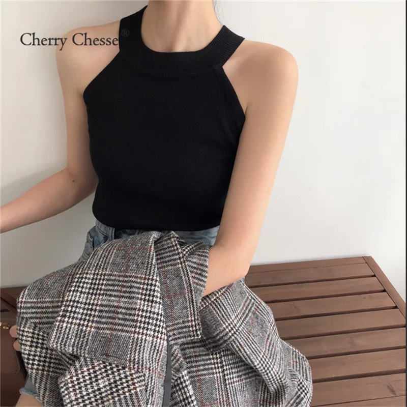 Cherry Chesse Sexy Solid Women Tank Tops Slim Female Camis | Женская одежда
