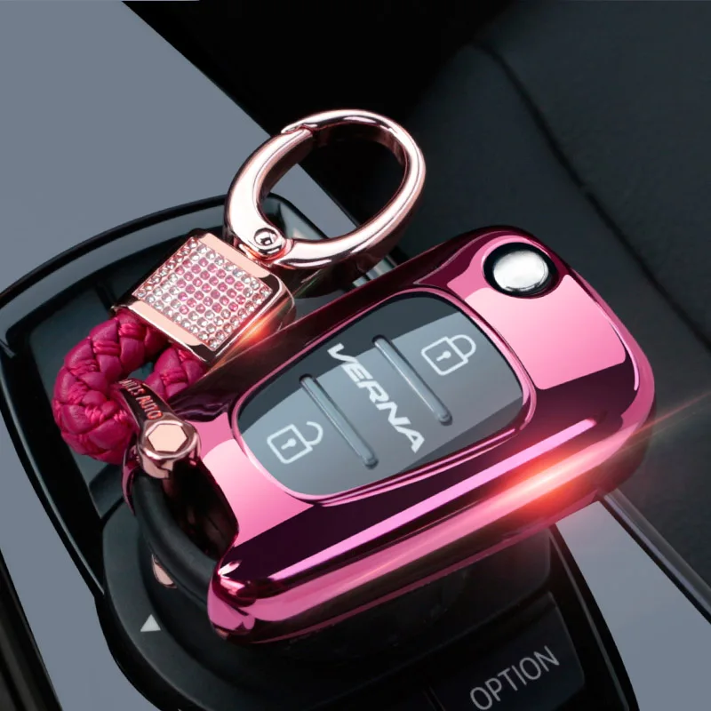 pink with buckle Весь чехол для ключей автомобиля, брелок для ключей, брелок для hyundai I10 I20 I30 IX35 Solaris Kia K2 K5 Rio Sportage FlipKey - Название цвета: pink with buckle