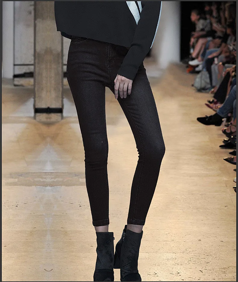 Классические джинсы для женщин винтажные черные узкие брюки облегающие