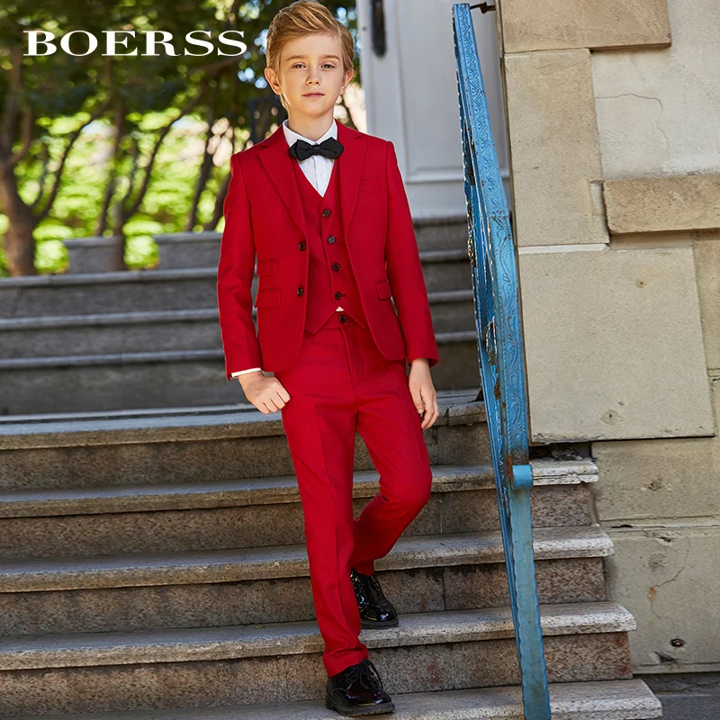 Мужской облегающий костюм-смокинг красный синий костюм для мальчиков из 3