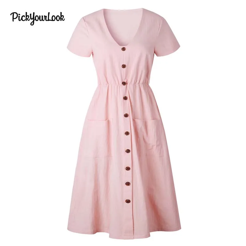 PickyourLook женское платье летняя повседневная одежда на пуговицах с карманом Vestidos