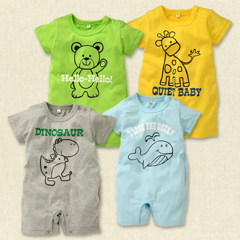 100% Хлопок детские ползунки с коротким рукавом Стильная футболка изображением