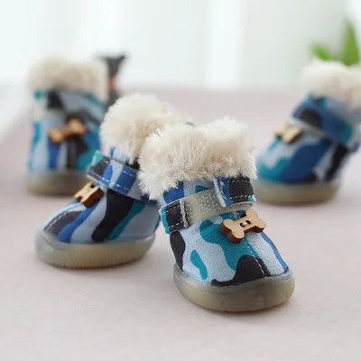 Blue Camouflage Новые ботинки для собак супер теплый розовый синий и красный цвета 4 шт./компл. собаки Сапоги кости чулочно-носочные изделия анти-скольжения XS XL обувь; зимние сапоги; зимние милые Прямая - Цвет: Blue Camouflage