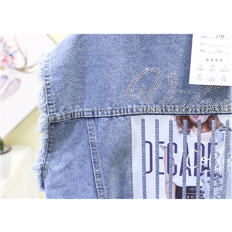 Весенне летний женский короткий джинсовый жилет Женская куртка без рукавов с