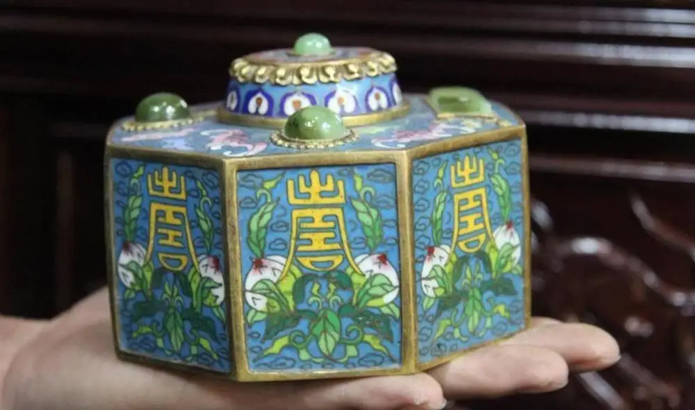 Китай дворец бронзовая Медь 24K золото позолота Cloisonne Джаспер ваза долголетка