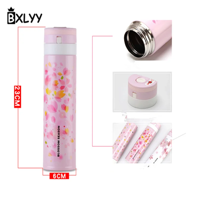 BXLYY 450 мл Нержавеющая сталь Cherry Blossom Творческий изоляции бутылка для воды Сувениры и подарки термос Спорт Shaker.6z