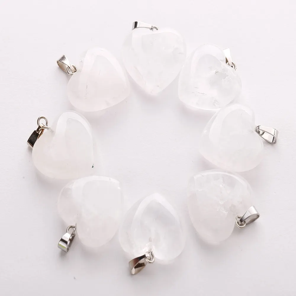 White quartz Подвески из натурального камня в форме сердца для изготовления ювелирных изделий, смешанные Подвески 20 мм 50 шт./лот - Окраска металла: White quartz