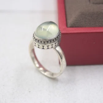 Женское кольцо из серебра S925 пробы с натуральным Prehnite модное гладкое овальное