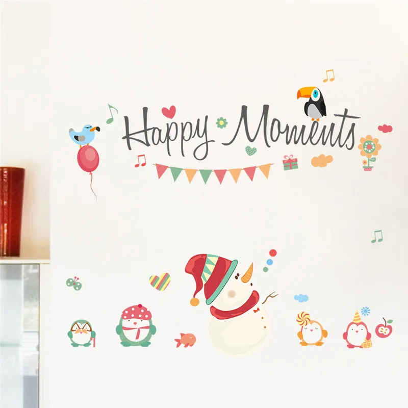 % Счастливые моменты Счастливого Рождества снеговик наклейки на стену оконные