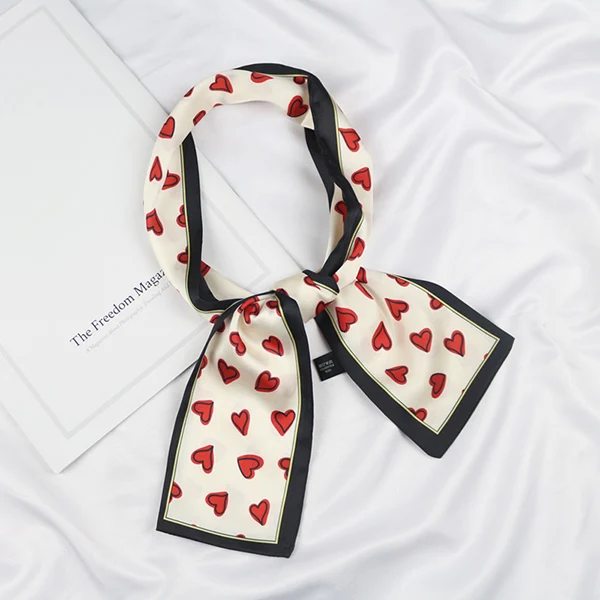 beige(heart type) Женская однотонная сумка Украшение длинный шейный галстук повязка на голову узкий атласный шейный платок для волос тонкий Шелковый маленький шарф с саржевым подолом - Цвет: beige(heart type)