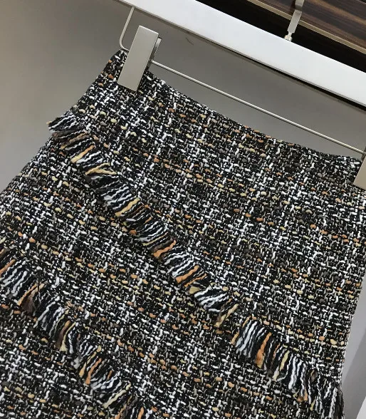 Теплый женский комплект из юбки и кофты SMTHMA, женский комплект из короткой твидовой юбки с бахромой и вязаной кофты на пуговицах с расклешенным рукавом, на осень и зиму