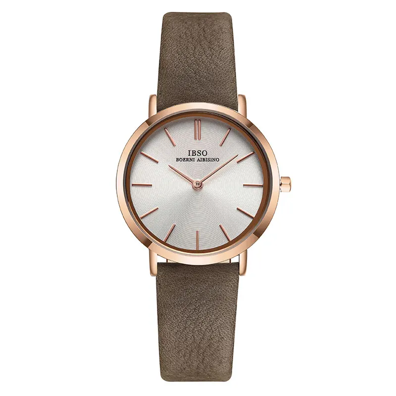 White Rose Gold IBSO женские наручные часы ультра-тонкие кварцевые Простые повседневные женские часы Montre Femme с кожаным ремешком часы Relogio Feminino - Цвет: White Rose Gold