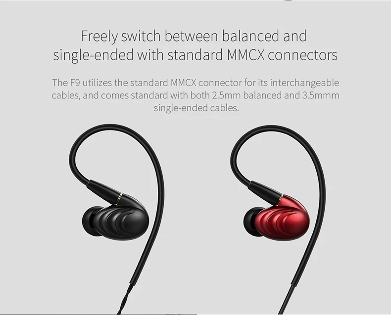 FiiO F9 сменный провод тройной Драйвер Гибридный Динамический HIFI наушники-вкладыши 2,5 мм 3,5 мм разъем с микрофоном съемный два кабеля