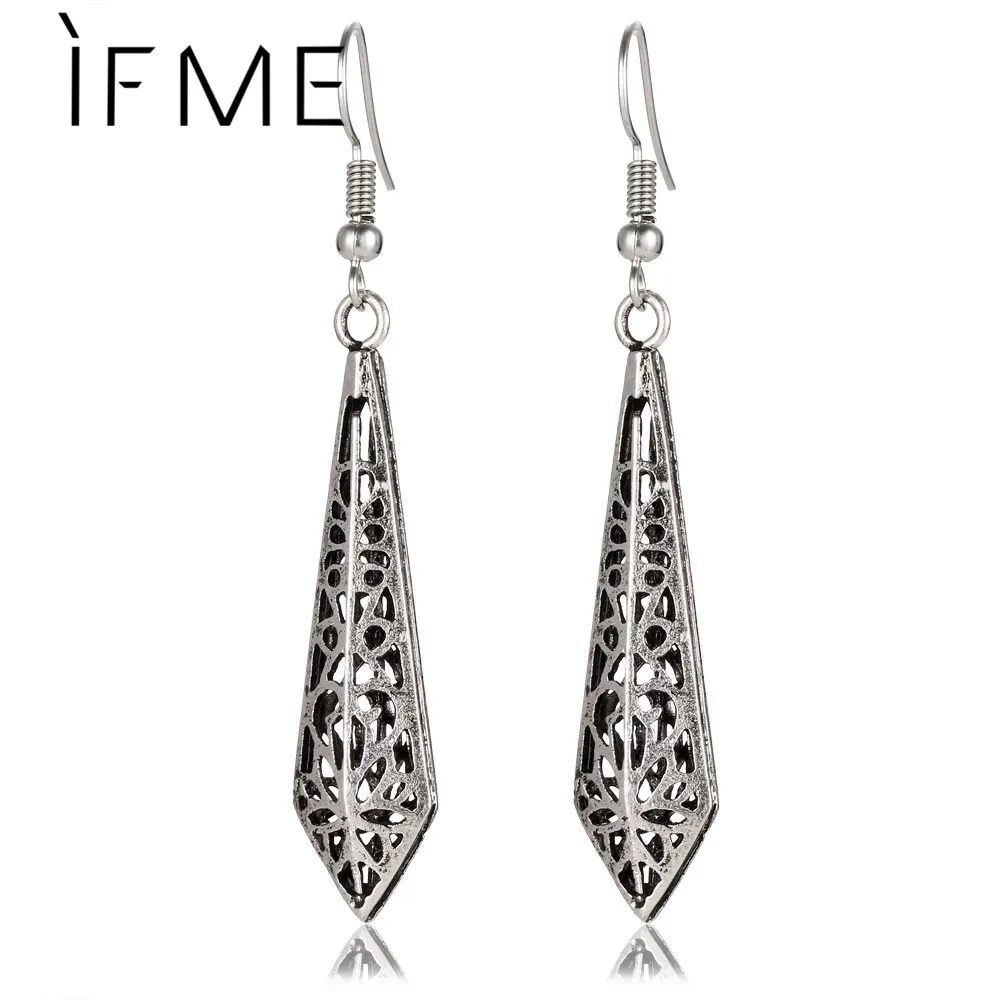 IF ME старинное серебро геометрические Длинные Простые резные серьги в форме