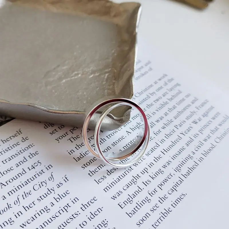 Silvology, 925 пробы, серебряные, двойные кольца, серебряные, глянцевые, с шахматной текстурой, креативные кольца для женщин, элегантные ювелирные изделия, подарок