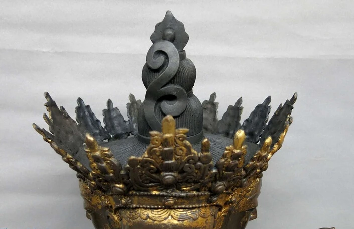 32 &quotКитайский Старый Бронзовый позолоченная скульптура резной буддизм 4 лица 8