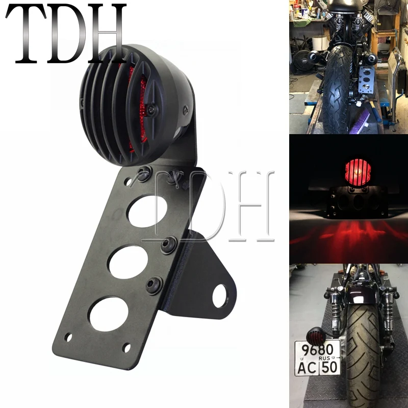 

Motorcycle Side Mount LED Tail Light w/ License Number Plate Bracket For Harley Sportsters Bobber Chopper Custom Rear Stop Light