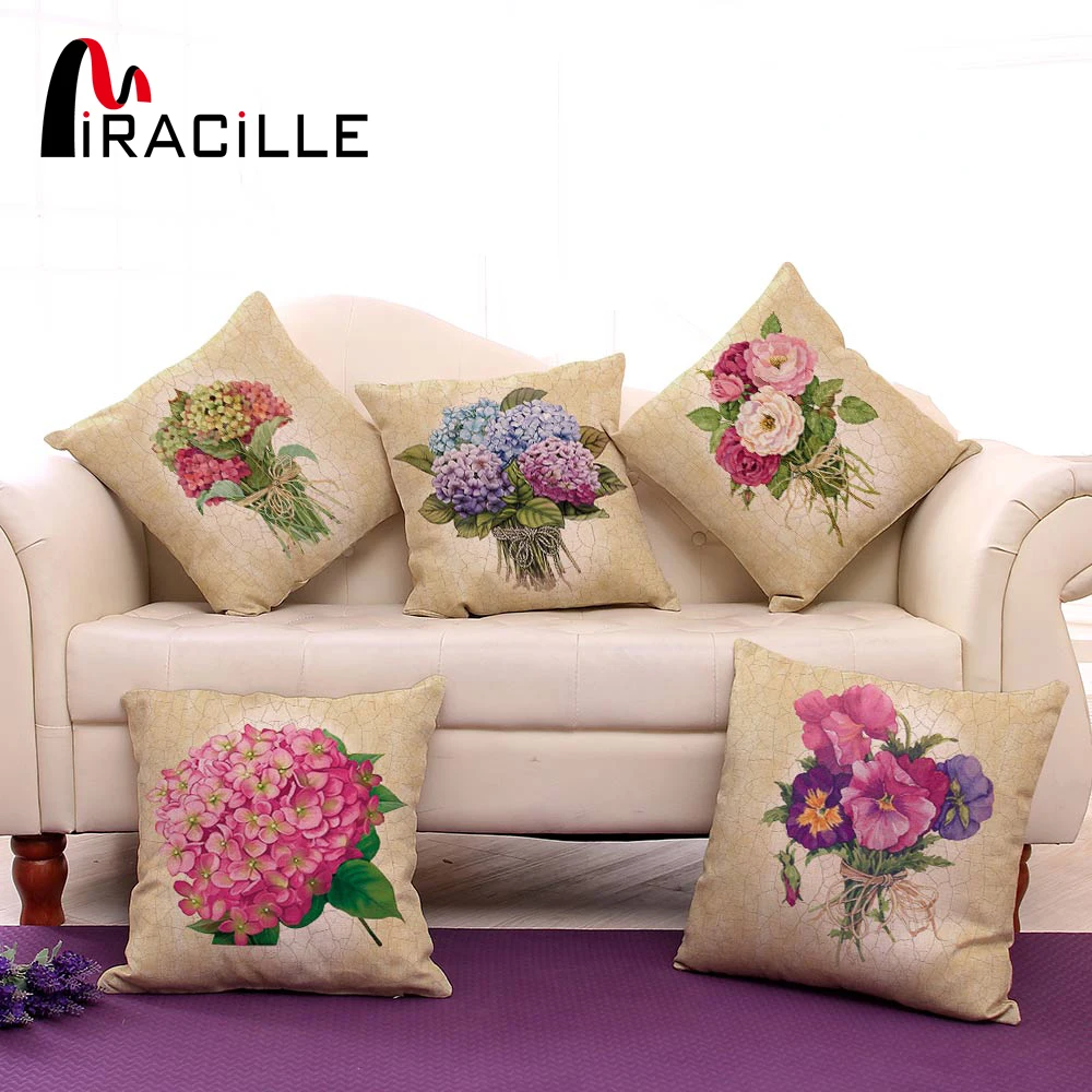 

Miracille Retro Flowers Cushion Cover Pillowcase Vintage Flowers Cotton Linen Pillow Cover Car Bedroom Decor Cotton Linen 18"