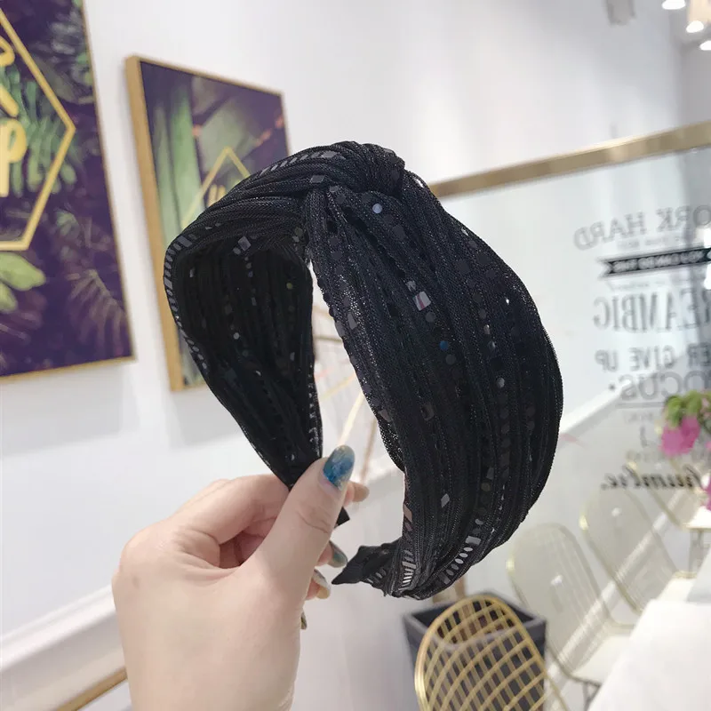 Женская повязка на голову с блестками Molans Корейская однотонная кружевная лента