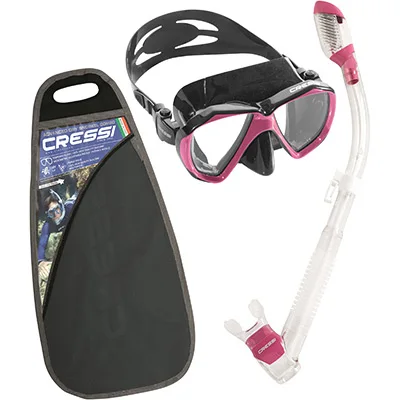 Cressi Ranger сухой набор для подводного плавания Дайвинг маска сухая трубка силиконовая юбка закаленное стекло линзы Дайвинг маска для взрослых - Цвет: Black Pink