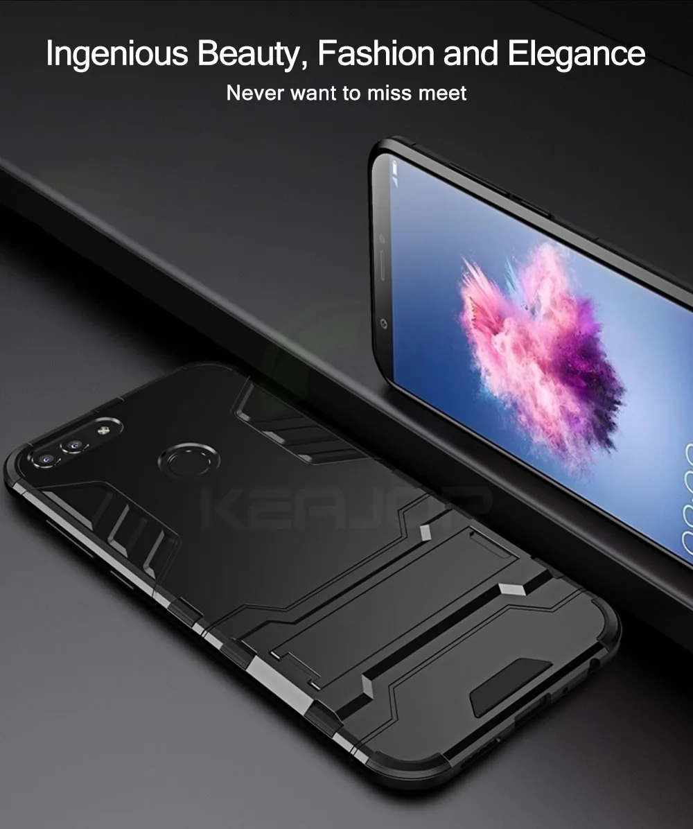 Чехол для huawei P Smart, противоударный чехол из ТПУ+ поликарбоната, жесткий пластик с подставкой, двойная гибридная задняя крышка для huawei P Smart, чехол