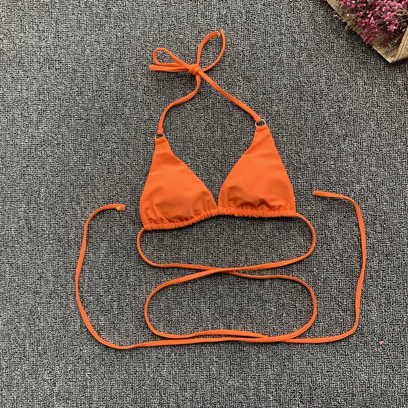 Sexy Micro Bikini 2019 Women Orange Swimwear Bandage Beach Wear Push Up Thong Mini Swimming Suit Ring Halter Set Female | Женская одежда