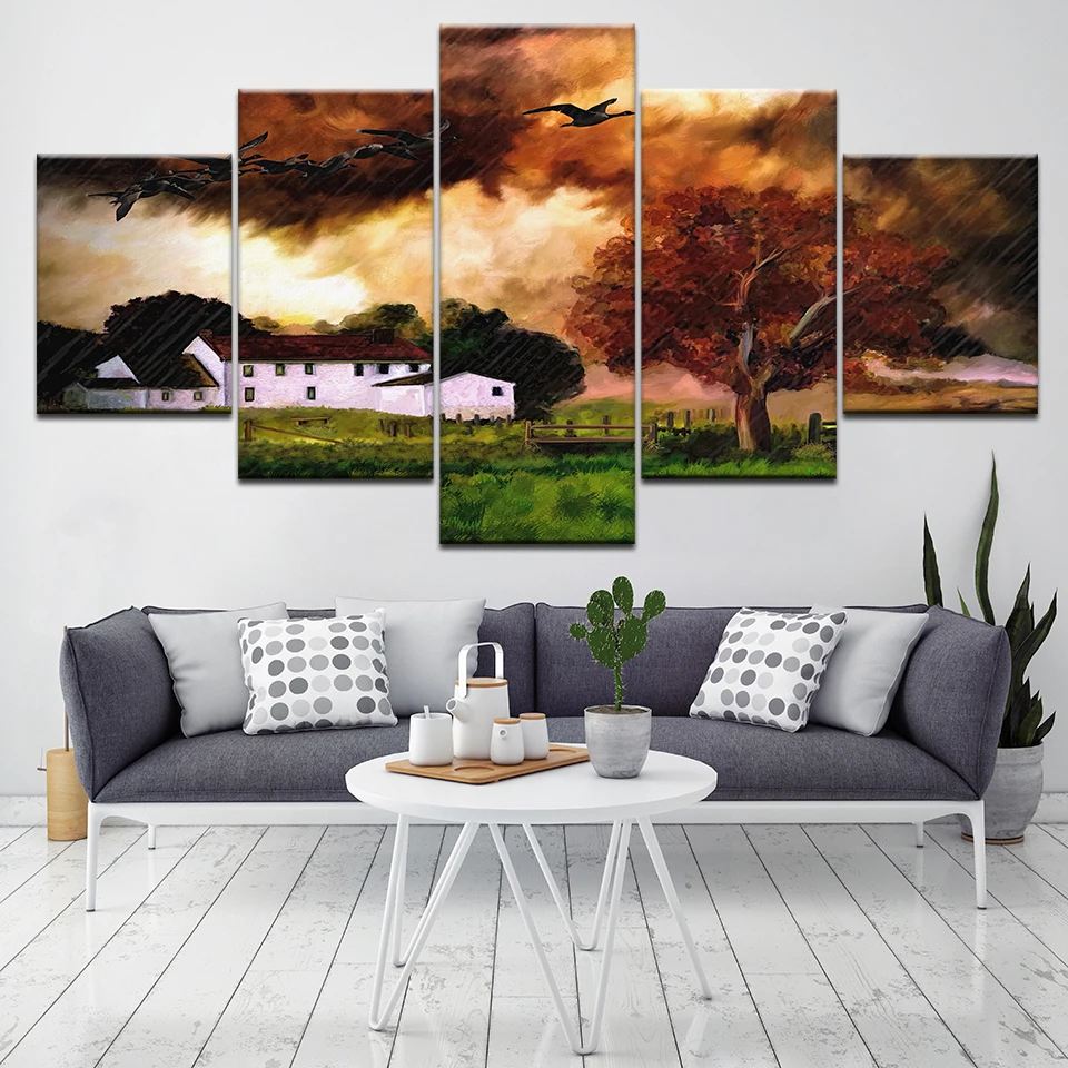 Печать на холсте постер Настенная картина 5 панелей изображения диких гусиных