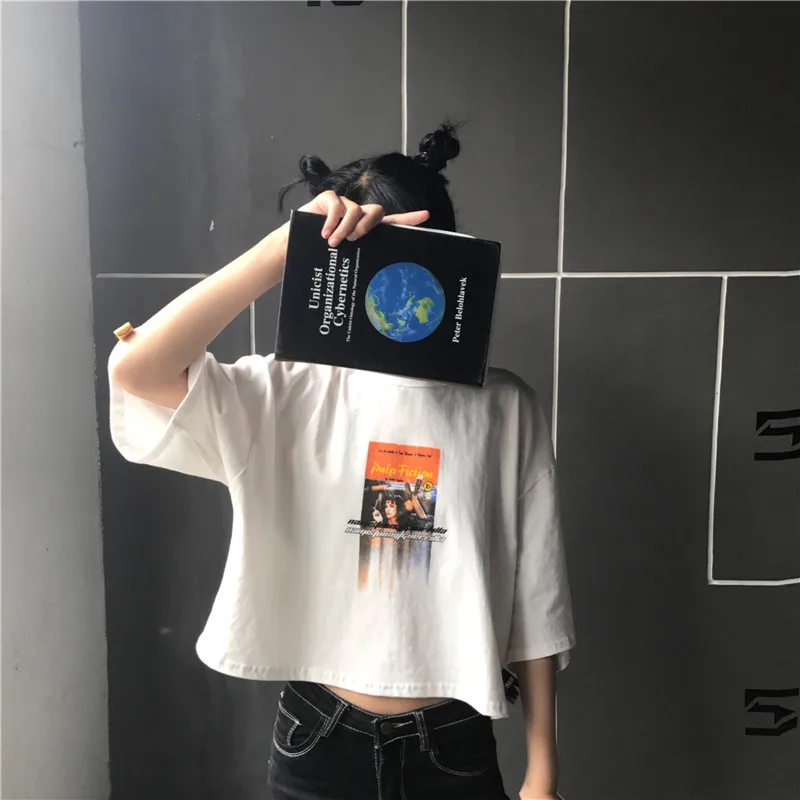 

2018 Summer Oversized O Neck Tshirt Tees Student's Casual Crop Top harajuku Female Loose Tee Young Tops Team Tees Hot