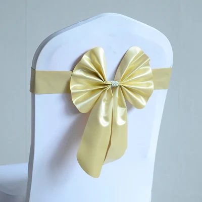 

Cream Colour Chair Sash Butterfly Style Bow Tie Stretch Sash Lycra Band Spandex Chair Cover Sash For Weddings Wholesale