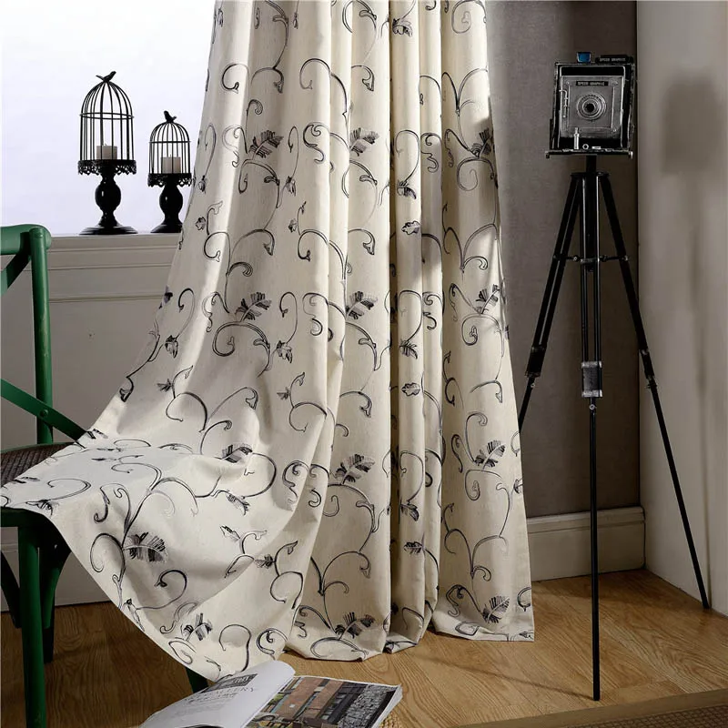 Cloth 02 Серые вышитые жаккардовые занавески с высоким затенением для гостиной, хлопковая льняная ткань, зеленые листья, занавески для спальни, занавески WP105D3 - Цвет: Cloth 02
