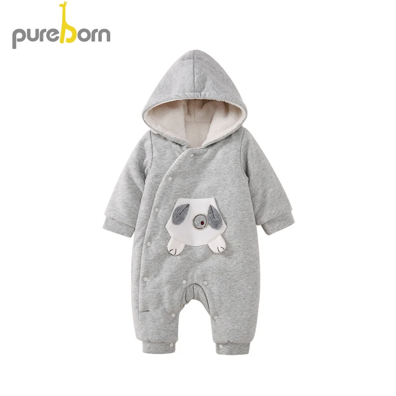 Pureborn/комбинезон для маленьких мальчиков и девочек с капюшоном; одежда для малышей с героями мультфильмов; теплый высококачественный хлопковый комбинезон; комбинезон для новорожденных; Новинка