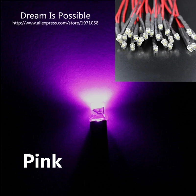 50 шт. фиолетовый с плоским верхом предварительно проводная 3 мм из светодиодов