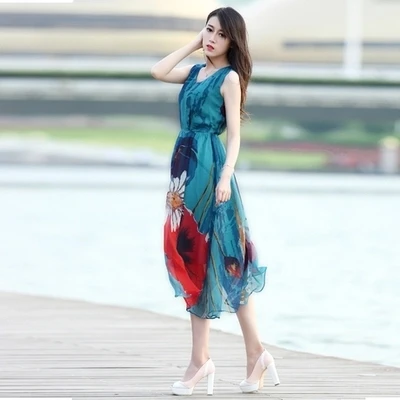 Шифоновое платье для женщин длинное летнее пляжное в новом стиле с принтом