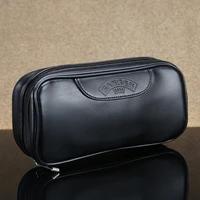 new smooth leather bag for 2 smoking pipes tobacco bag solid black smoking case tobacco pipe pouch smoking bag