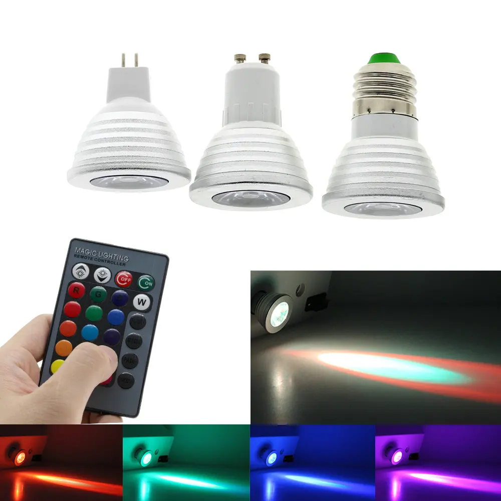 RGB светодиодный светильник Светодиодный точечный светильник E27/E14/GU5.3/GU10 пульт дистанционного управления цвет меняемый AC85-265V светодиодный светильник
