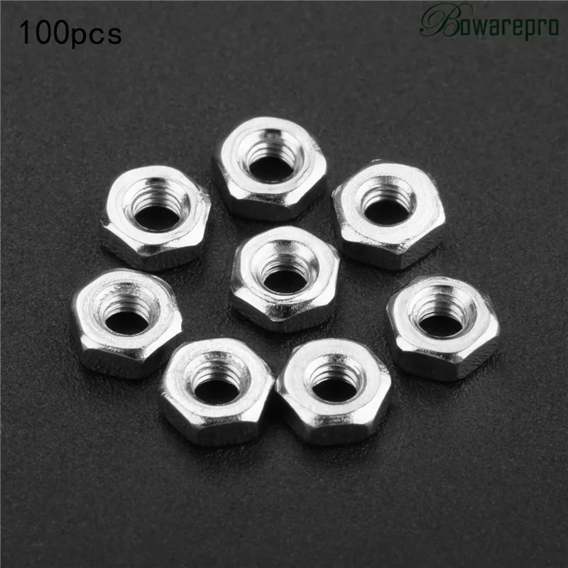 Bowarepro 100 шт. орехи M2/M2.5/M3/M4/M5 гайки из углеродистой Сталь метрики резьба гайки серебряный шестиугольник гайка для болтов крепления