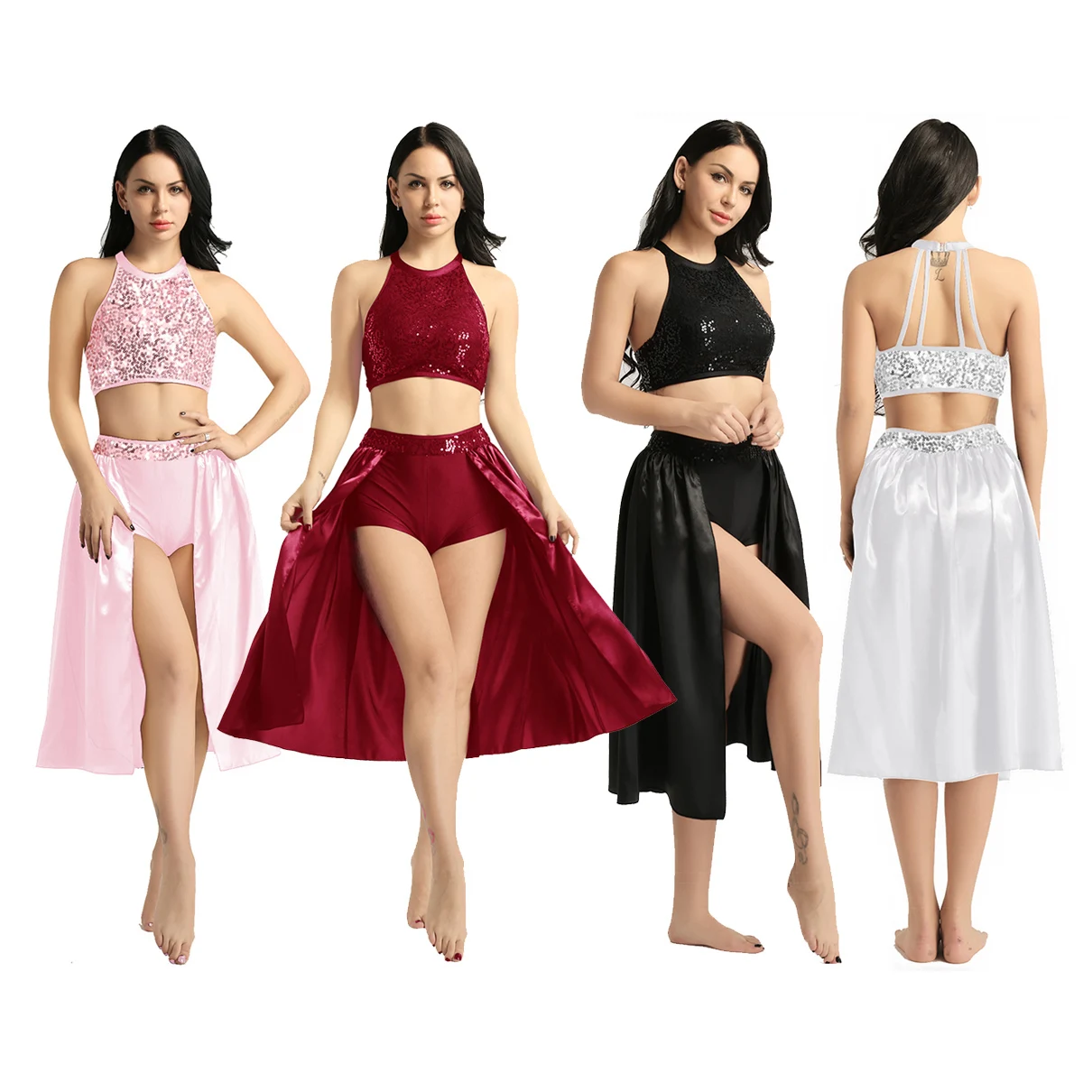 Женское балетное платье женское блестящее трико танцевальное с лямкой на шее