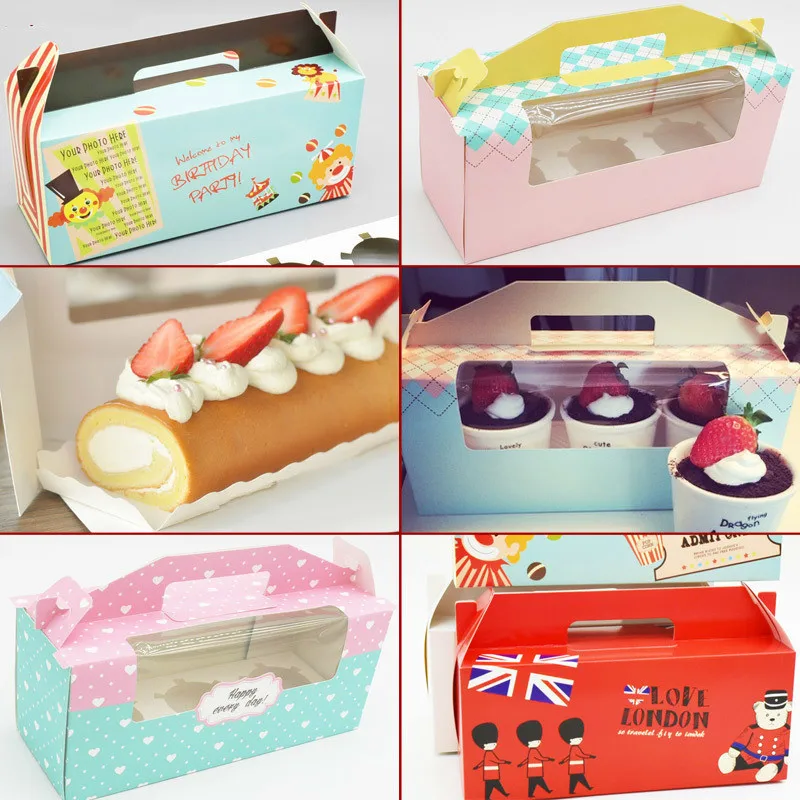 100 шт. коробка для кексов с ручкой на окна цирк единорог рулон торт крафт бумага