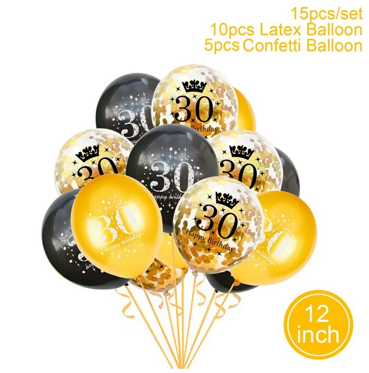 30 Birthday ballon4 Бумажные наклейки для посуды 30th 40th 50th День Рождения украшения для взрослых золотой черный день рождения 40 50 60 лет День рождения украшения - Цвет: 30 Birthday ballon4