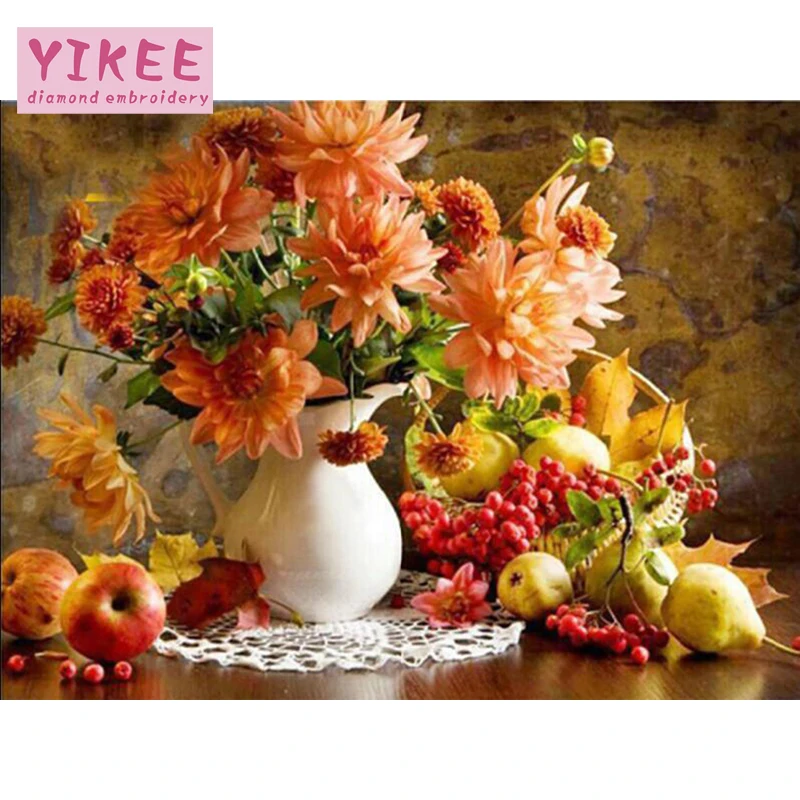 

YIKEE Diamond Painting New Square Rhinesones 5D DIY Diamond Embroidery Flowers Picture Of Rhinestones Beadwork 6010