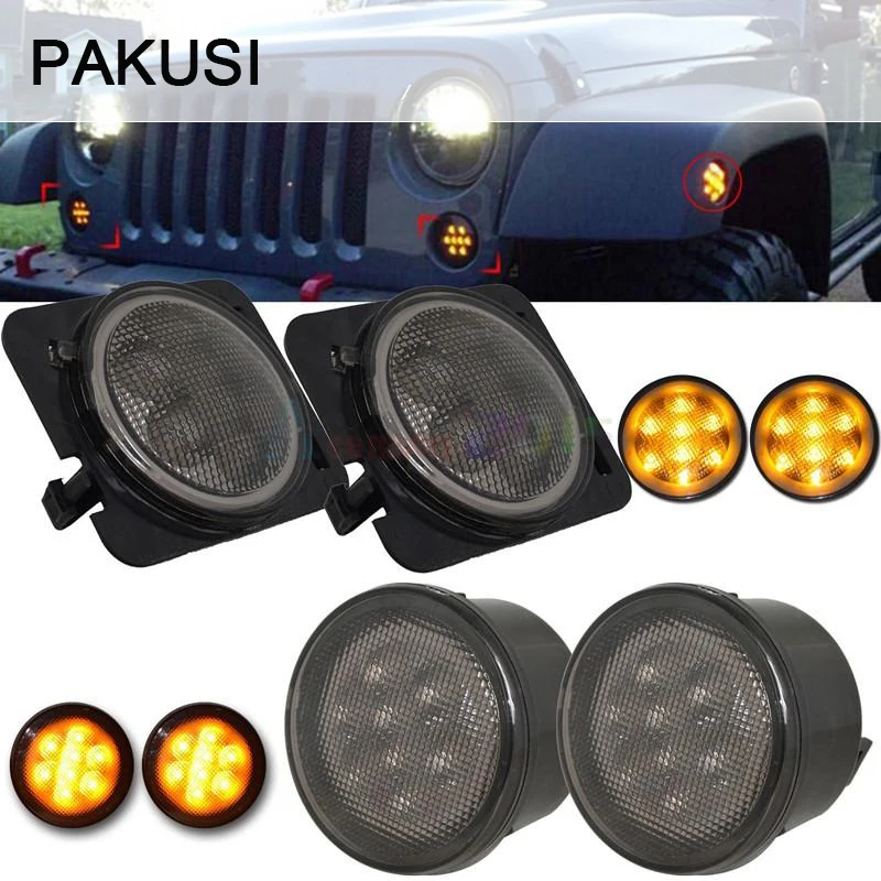 

PAKUSI Car LED Fender Turn Singal & LED Side Marker lamp bulb kit car-styling For Jeep Wrangler JK 2007-2015 Amber Accessories