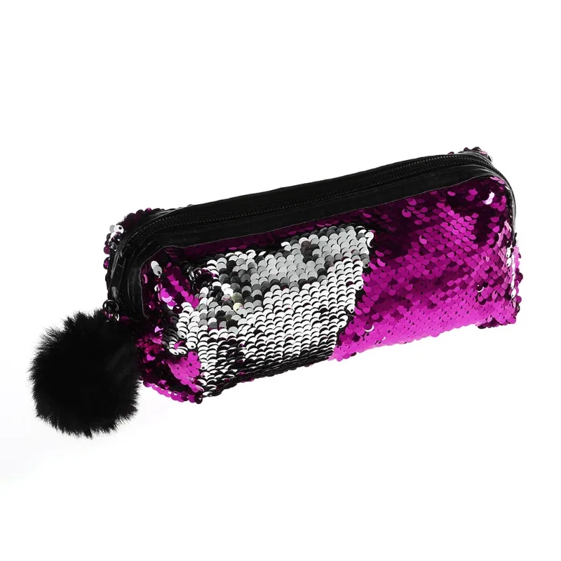 Красный Реверсивный блесток Hairball Pencilcase для девочек канцелярские товары милые школьные принадлежности - Цвет: Красный