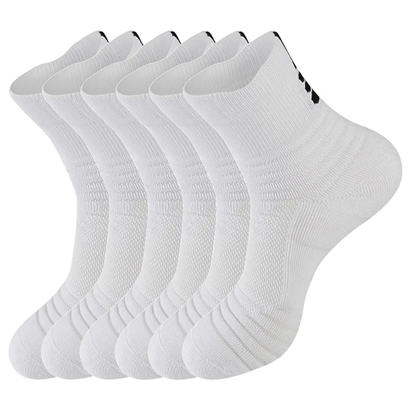 6 Pair White LifeWheel мужские носки спортивные баскетбольные хлопковые трубчатые полотенца дышащие удобные носки для бега Пешие прогулки 6 пар/лот - Цвет: 6 Pair White