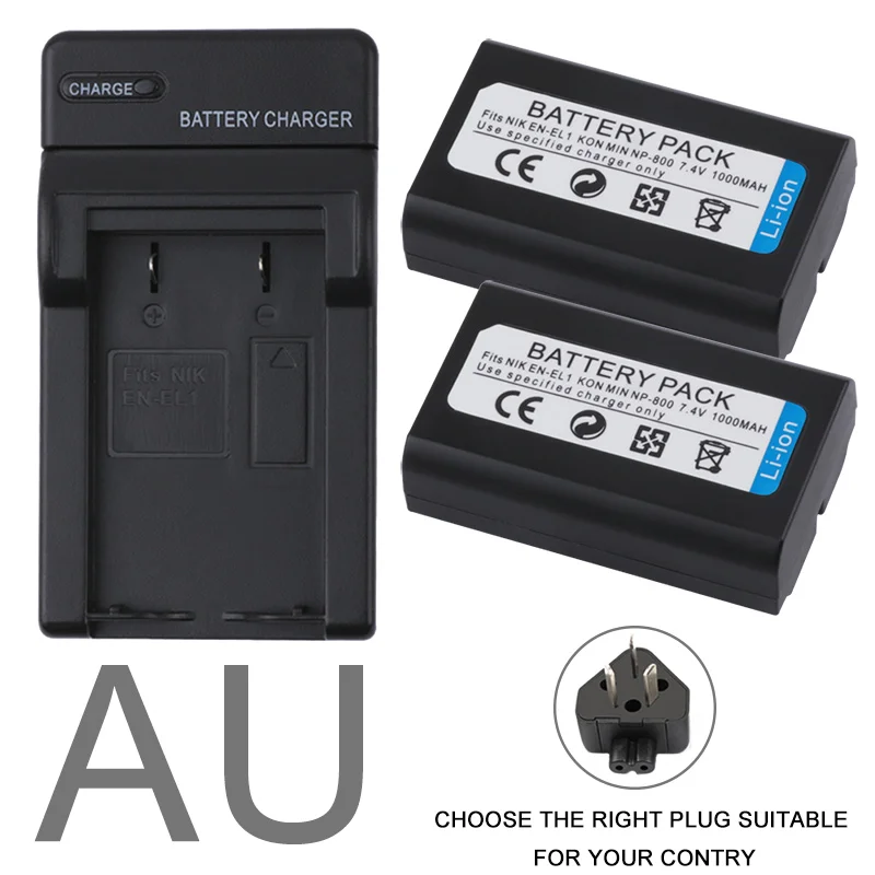 AU Ruigpro EN-EL1 ENEL1 батарея+ цифровые настенные Зарядное устройство для Nikon Coolpix 500 775 880 885 990 995 4300 4500 4800 5000 5400 5700 8700 - Цвет: AU