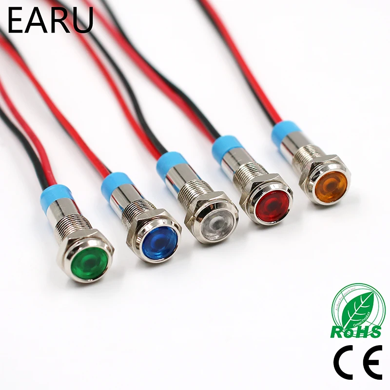 

6mm LED Metal Indicator Light WaterproofSignal Lamp 3V 5V 6V 9V 12V 24V 110V 220v Red Yellow Blue Green White Pilot Sealing