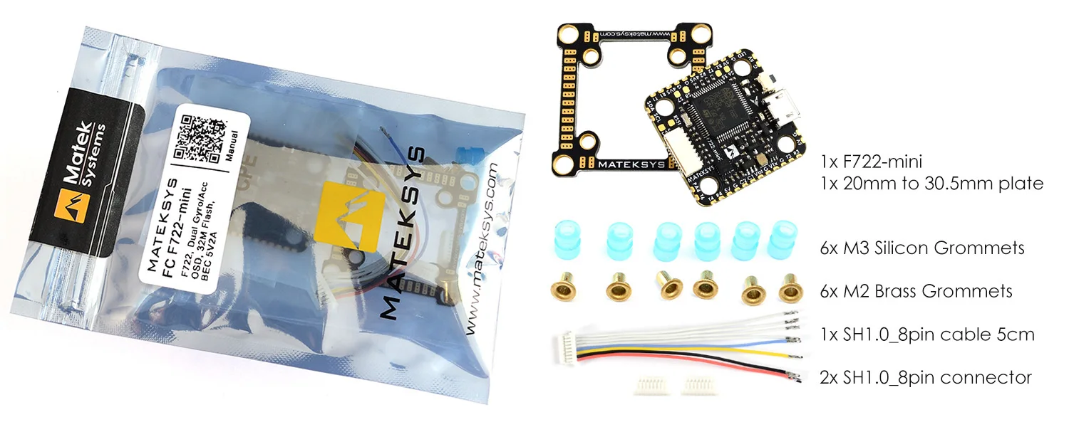 Matek System F722-Mini OSD двойной гироскоп Контроллер полета Acc 32 M Flash 5 V/2A BEC Контроллер полета w/адаптер platte для дрона