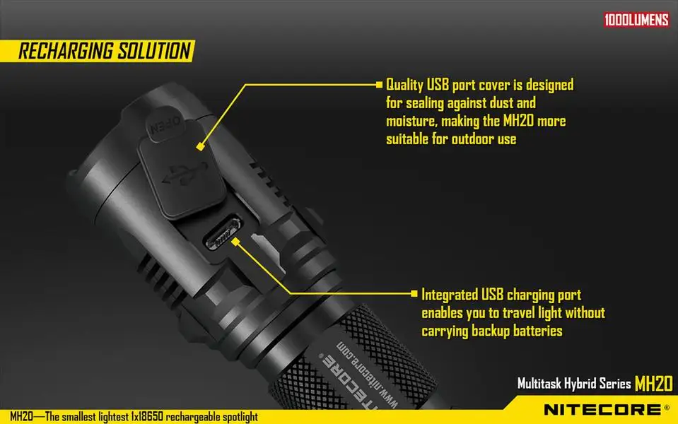 Хит продаж Nitecore MH20 CREE XM-L2 U2 светодиодный перезаряжаемый usb-фонарик размером с
