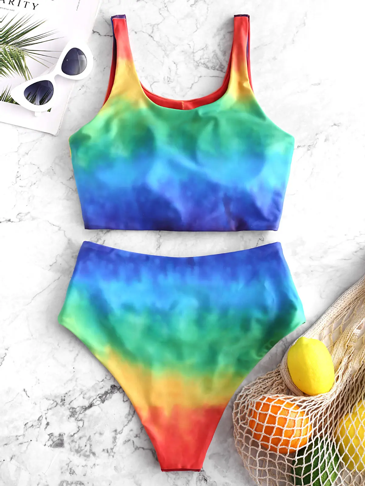Женский купальник-танкини ZAFUL Tie Dye Knot с высокой талией женский купальный костюм