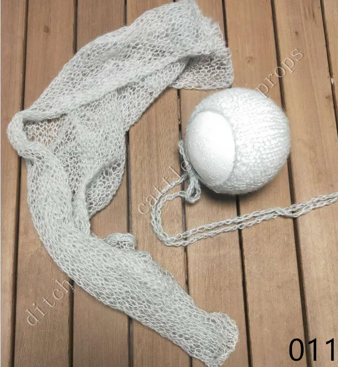 Newbornmoher обертывание 60*30 см и чепчик набор, пол нейтральный Детский комплект, Вязаное детское одеяло, вязаный детский чепчик, реквизит для фотосессии - Цвет: 011